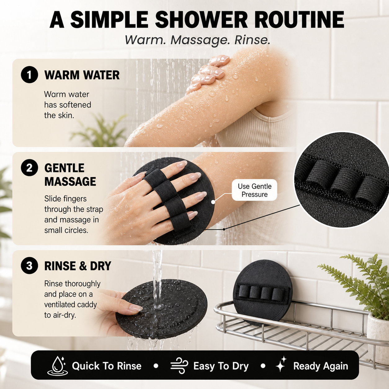 🧽 4-Pack Soft Rubber Shower Scrubber – Gentle Yet Effective, Exfoliates & Cleanses All Skin Types