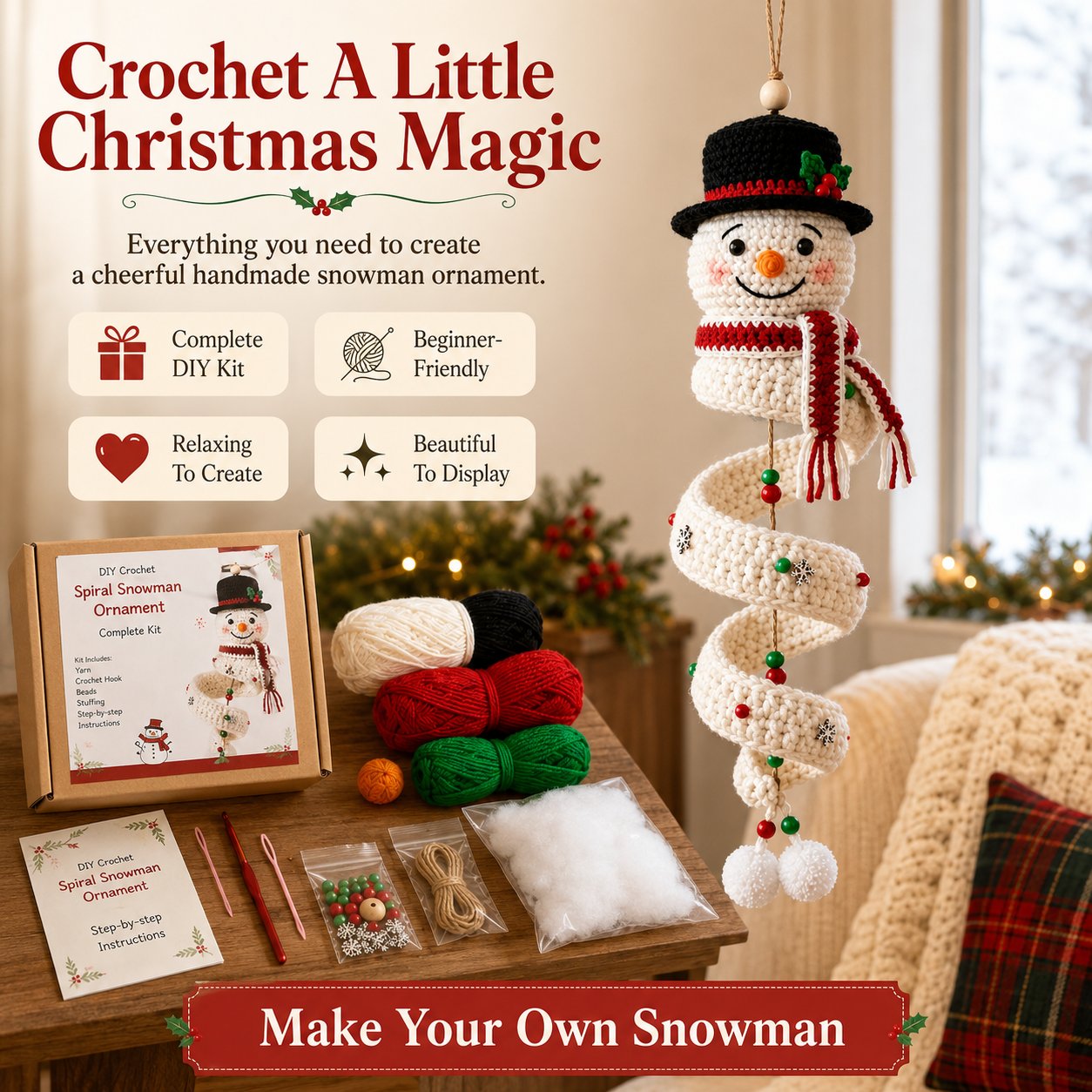 🎅🌲Crochet Snowman Spiral Oranment DIY Kit