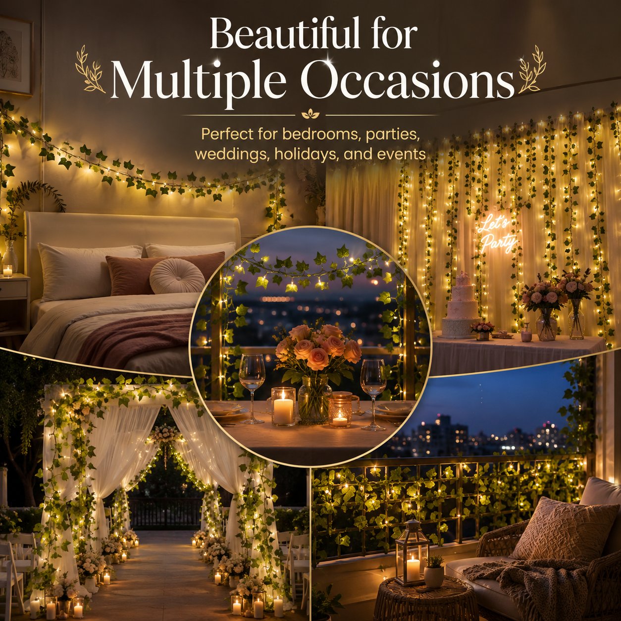 33 FT LED Ivy Leaf String Lights with Remote Control