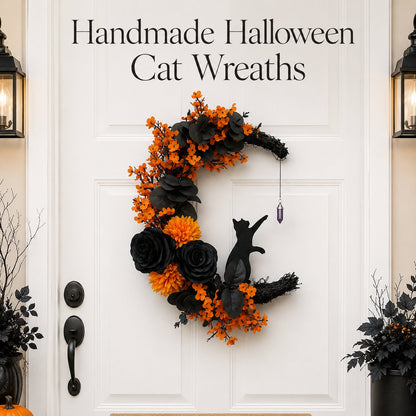 Handmade Halloween Cat Wreath🐈‍⬛🌙