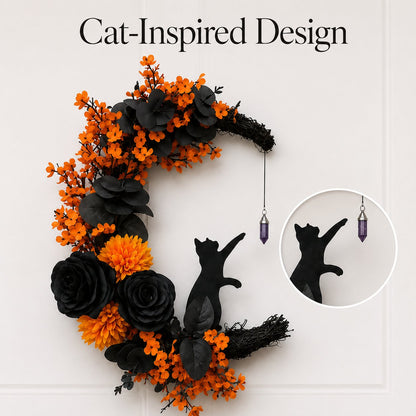 Handmade Halloween Cat Wreath🐈‍⬛🌙