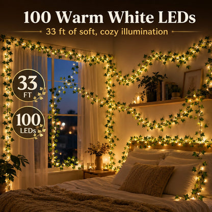 33 FT LED Ivy Leaf String Lights with Remote Control