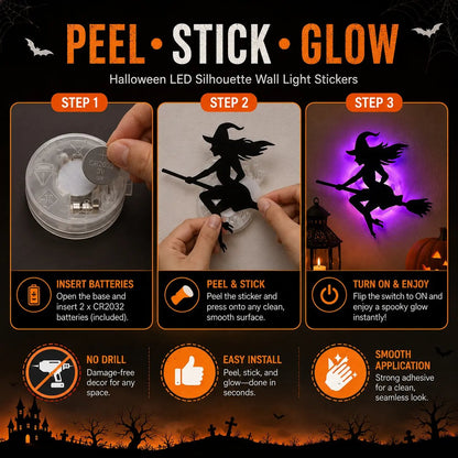 👻 Halloween LED Silhouette Wall Light Stickers