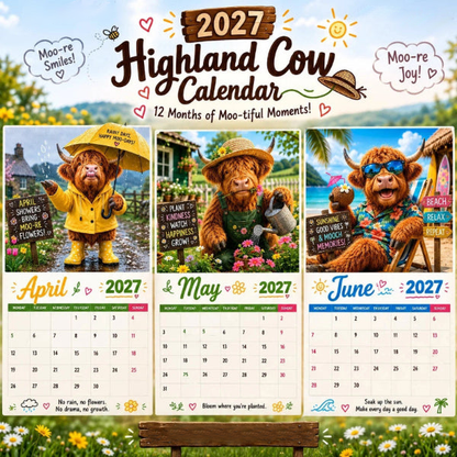 🔥New Hot Selling-60% Off!!🐮2027 Funny Highland Cow Wall Calendar | A4 Hanging Calendar | Designed by Isabel Kline