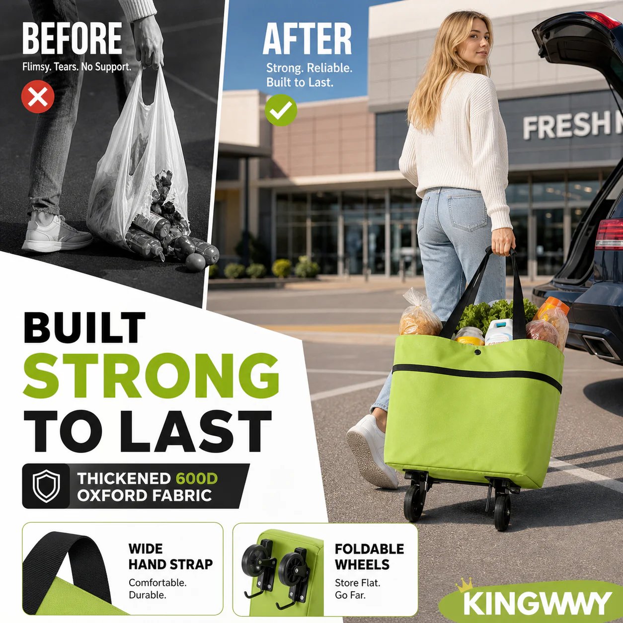 🎁 Hot Sale 49% OFF – 2-in-1 Foldable Shopping Cart with Wheels