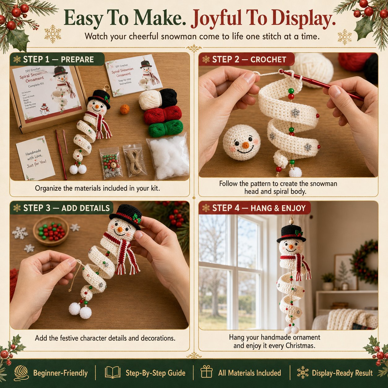 🎅🌲Crochet Snowman Spiral Oranment DIY Kit