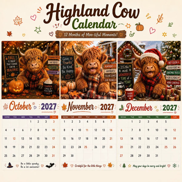🔥New Hot Selling-60% Off!!🐮2027 Funny Highland Cow Wall Calendar | A4 Hanging Calendar | Designed by Isabel Kline