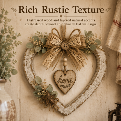 🤎Rustic Farmhouse Heart Wall Decor with “Home” Sign