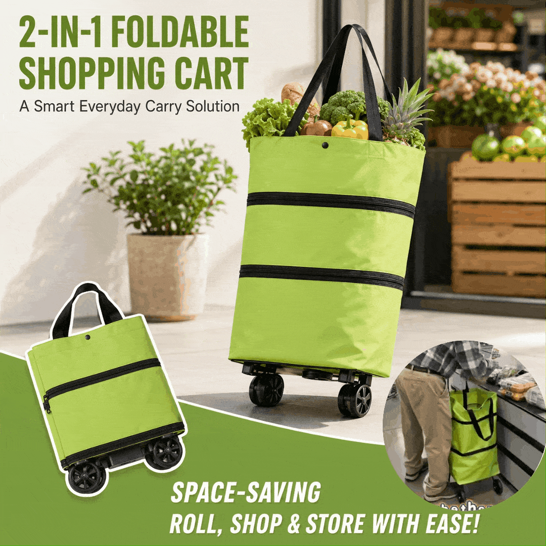 🎁 Hot Sale 49% OFF – 2-in-1 Foldable Shopping Cart with Wheels