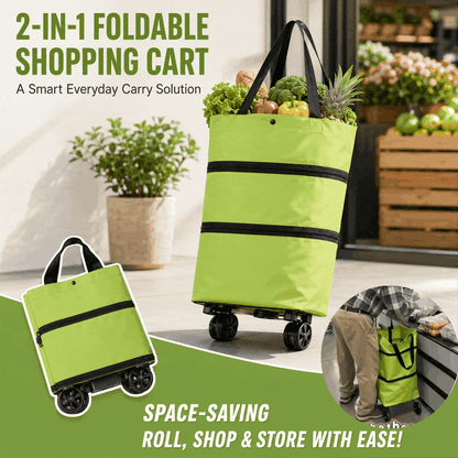 🎁 Hot Sale 49% OFF – 2-in-1 Foldable Shopping Cart with Wheels