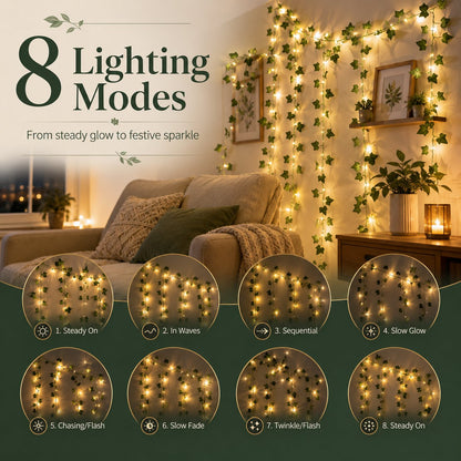 33 FT LED Ivy Leaf String Lights with Remote Control
