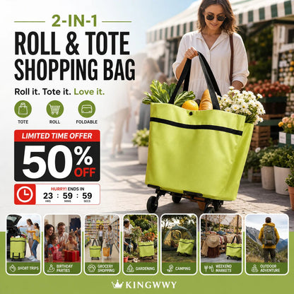 🎁 Hot Sale 49% OFF – 2-in-1 Foldable Shopping Cart with Wheels