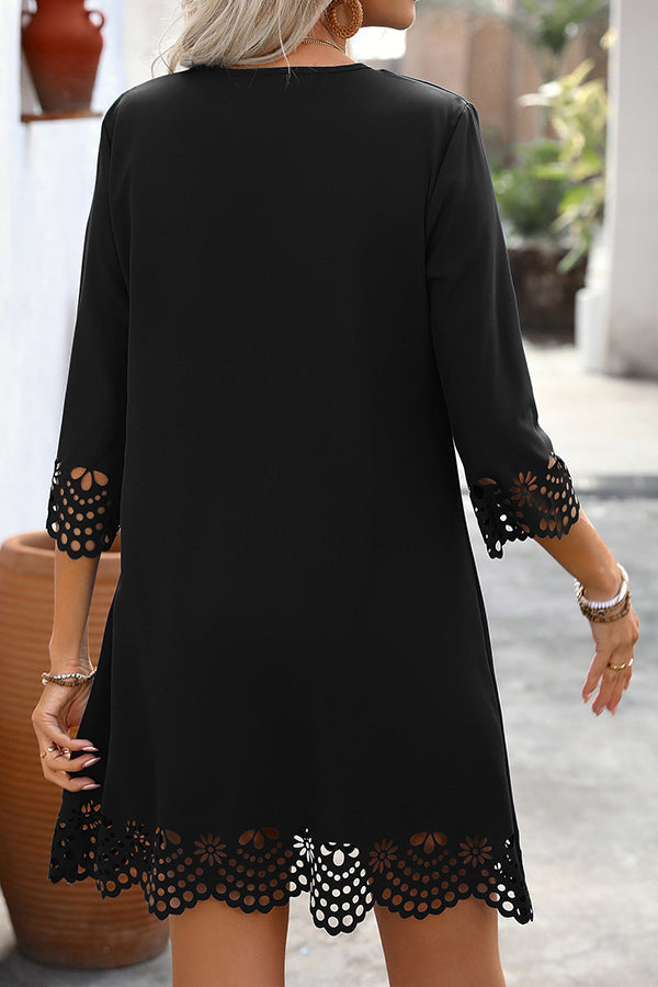 Fashion Solid Color Hollow Casual Dress