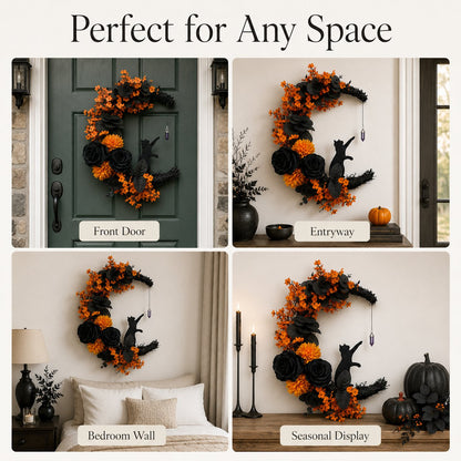 Handmade Halloween Cat Wreath🐈‍⬛🌙
