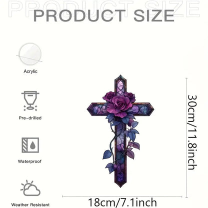 💜Purple Rose Cross Suncatcher Hanging Decor✝️
