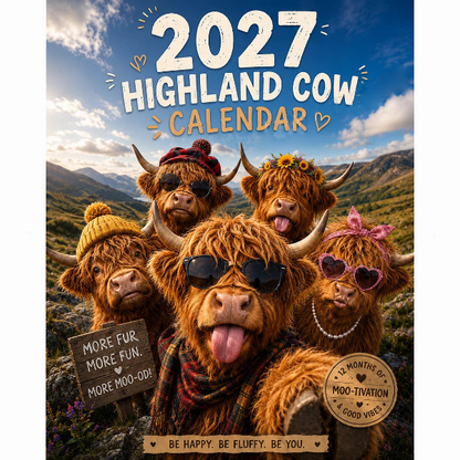 🔥New Hot Selling-60% Off!!🐮2027 Funny Highland Cow Wall Calendar | A4 Hanging Calendar | Designed by Isabel Kline