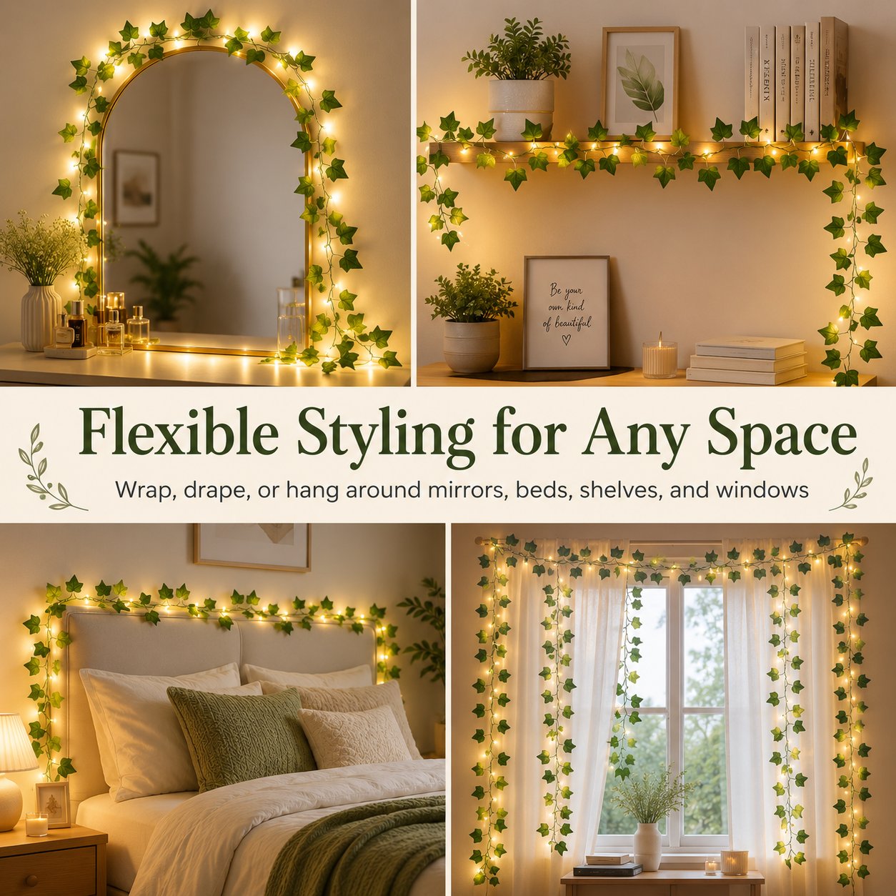 33 FT LED Ivy Leaf String Lights with Remote Control