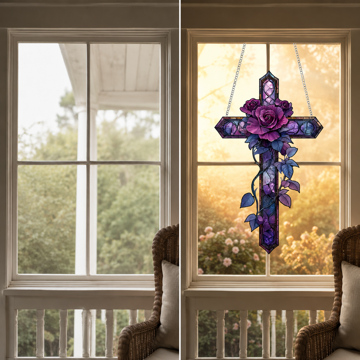 💜Purple Rose Cross Suncatcher Hanging Decor✝️