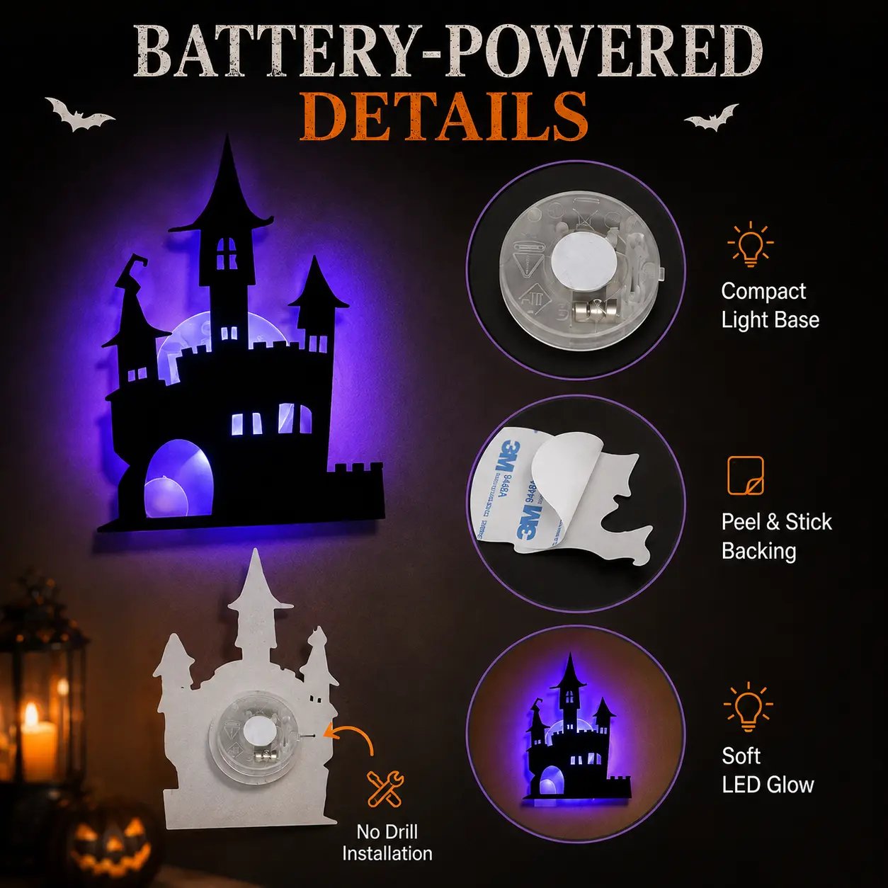 👻 Halloween LED Silhouette Wall Light Stickers
