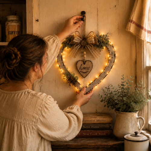 🤎Rustic Farmhouse Heart Wall Decor with “Home” Sign