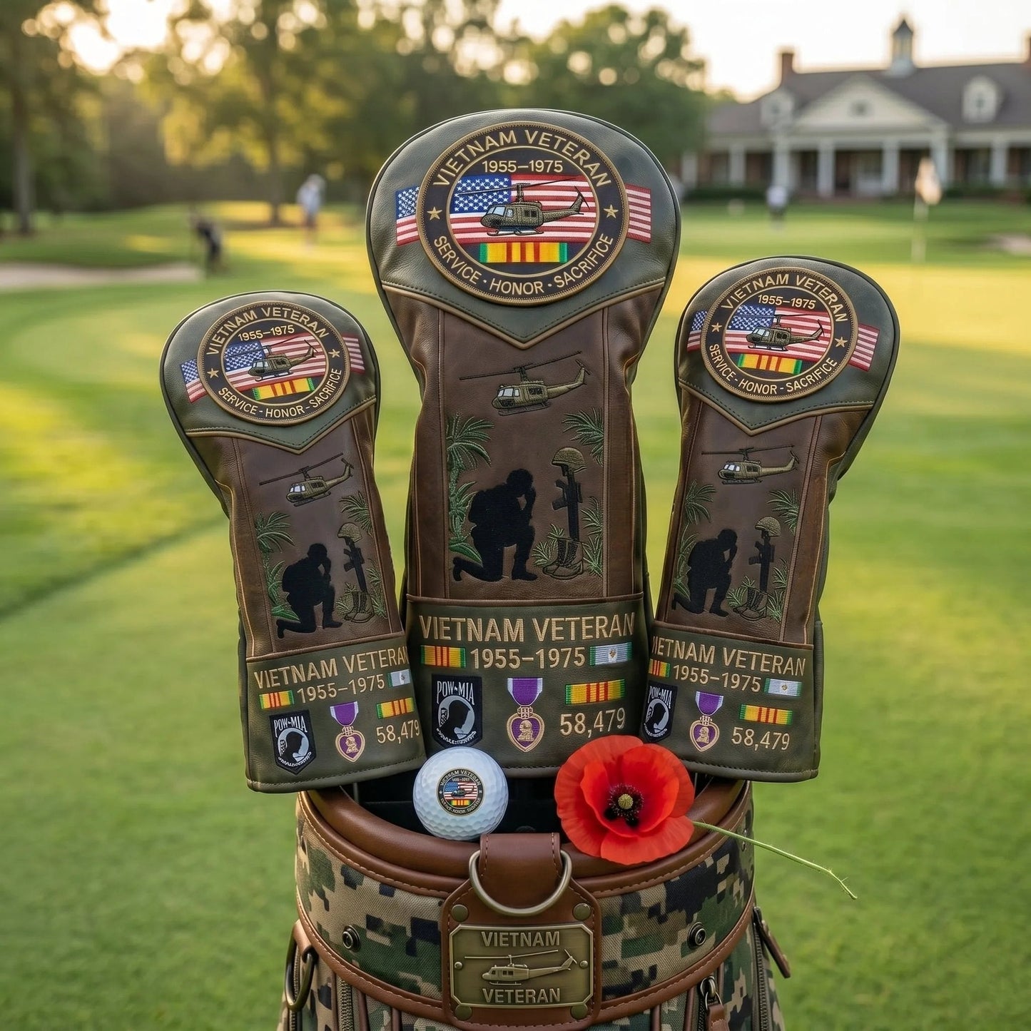 ⛳️Vietnam Veteran Tribute Elite Leather Golf Head Cover -1955-1975 Service Tribute