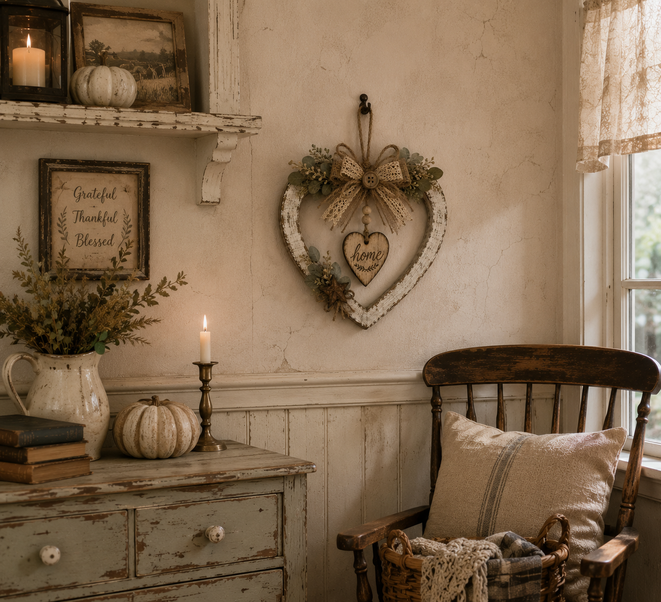 🤎Rustic Farmhouse Heart Wall Decor with “Home” Sign