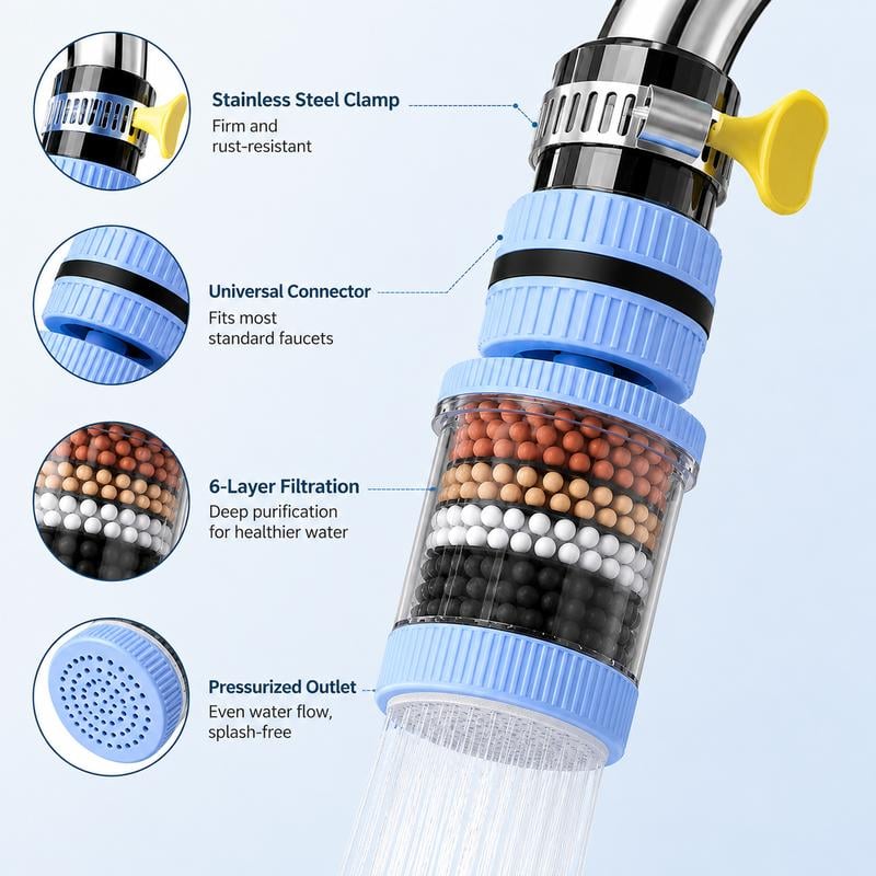 6-Layer Faucet Water Filter – Multi-Stage Tap Filter For Cleaner Everyday Water