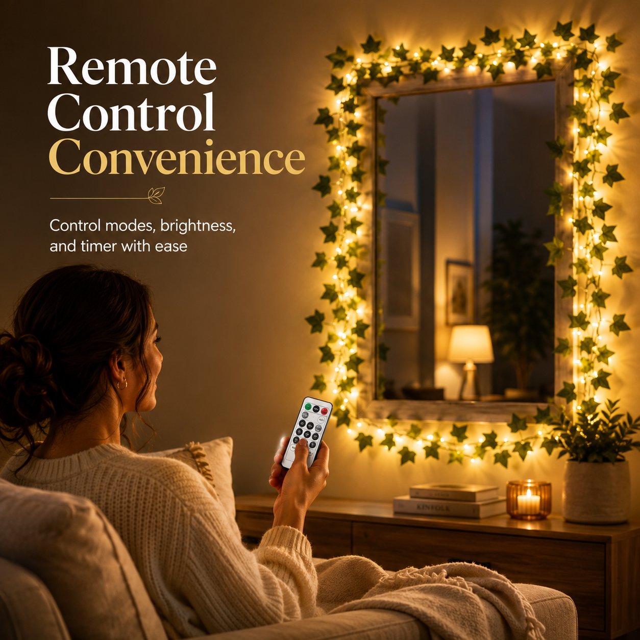 33 FT LED Ivy Leaf String Lights with Remote Control