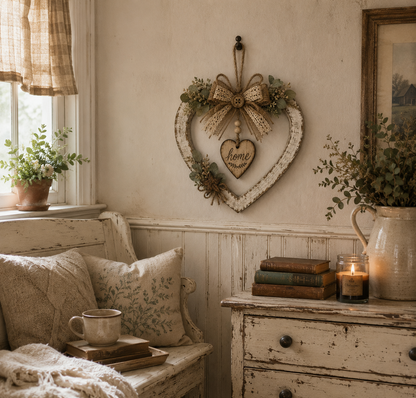 🤎Rustic Farmhouse Heart Wall Decor with “Home” Sign