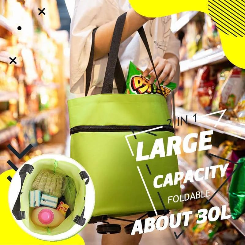🎁 Hot Sale 49% OFF – 2-in-1 Foldable Shopping Cart with Wheels