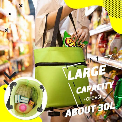 🎁 Hot Sale 49% OFF – 2-in-1 Foldable Shopping Cart with Wheels