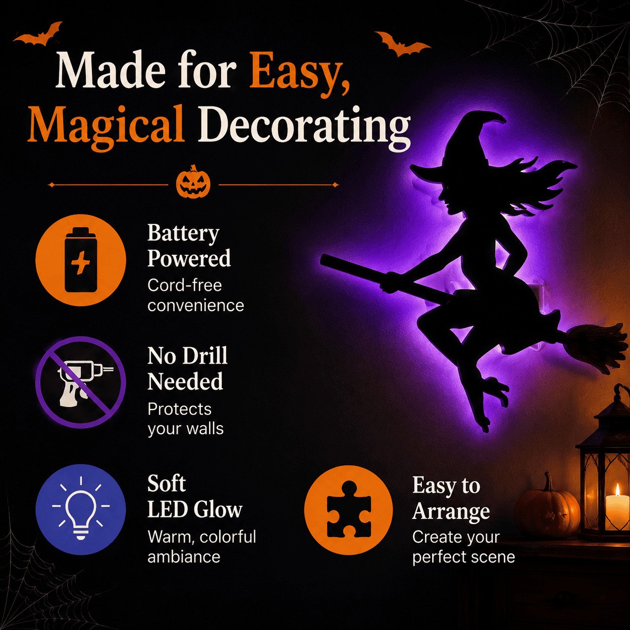 👻 Halloween LED Silhouette Wall Light Stickers