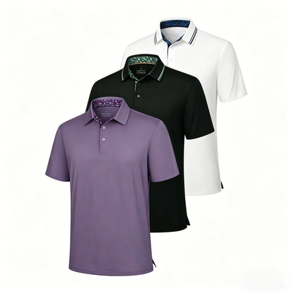 ⚡Hot Sales 49% OFF🔥3-Pack Men's Performance Polo Shirts – Soft Breathable Cotton, 4-Way Stretch, Moisture-Wicking, Classic Collared for Work, Golf & Everyday Wear
